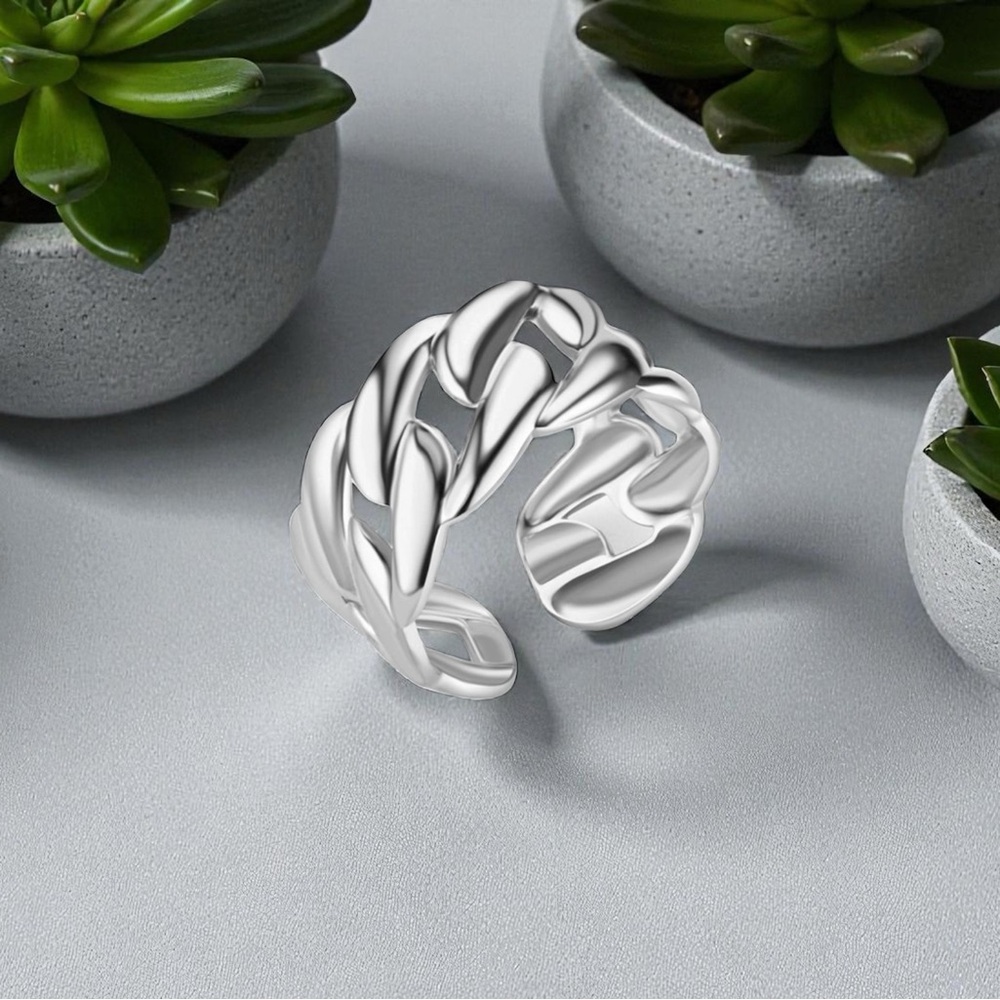 ✅NEW✅ Stainless Steel Large Cuban Link Adjustable Ring (Silver)